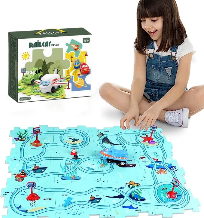🎁[Best Gift For Kid]🚗Children's Educational Puzzle Track Car Play Set