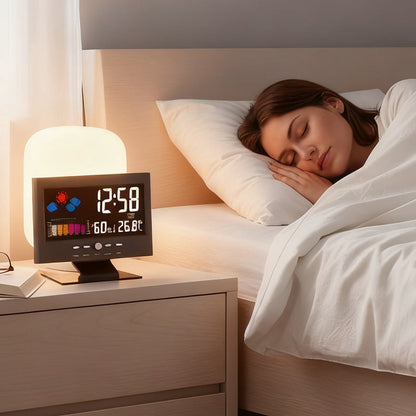 🔥Digital LED Temperature Humidity Monitor Weather Forecast LED Table Alarm Clock