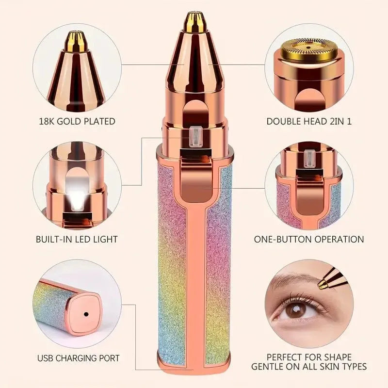 Sparkle Glow Painless Eyebrow Trimmer – LED Light Facial Hair Remover for Women